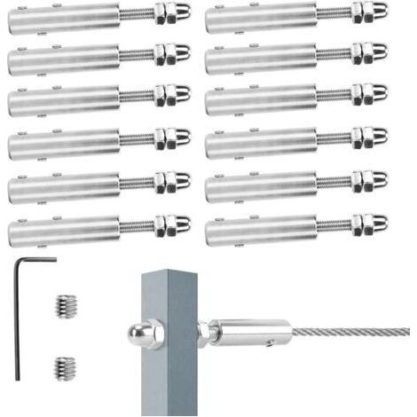 Tendeur Cable Inox pour Cable Inox, 12 Pièces et clé en L-Tendeur de câble Métallique de Câble en acier Inoxydable pour Fixation Hauba, 4MM