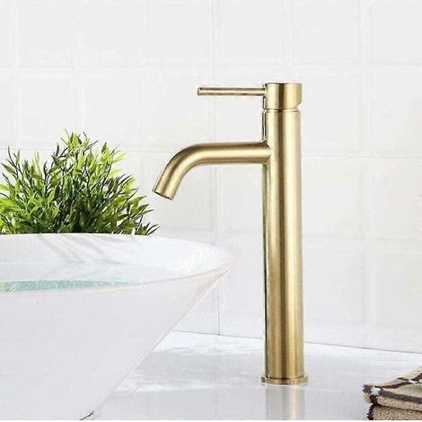 Robinet de salle de bain Aquaterior plaqué or 12 pouces avec bonde escamotable et tuyau d'alimentation, robinet de salle de bain en acier inoxydable, monotrou (CUPC NSF CEC). (1/5)