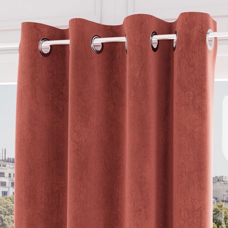 Soleil D Ocre – Rideau occultant en velours 135x250 cm – 100 % polyester – 8 oeillets en acier inox – Couleur terracotta (1/2)