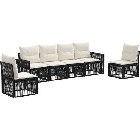 Gartensofa-set 6 pcs Schwarz und Cremeweiß Poly-Rattan vidaXL