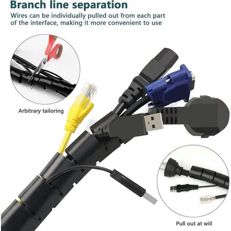 3M，Organizador de cables，Protector de cables para mascotas，Canales para cables，para cables USB，cables de alimentación，Negro (16 mm) (1/4)