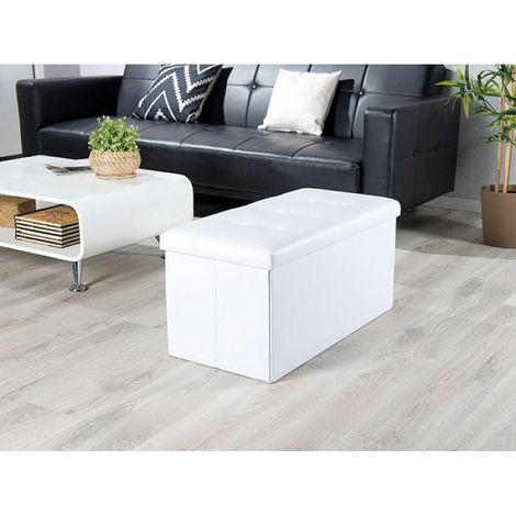 Siège pliable aspect cuir avec coffre de rangement 80 L - Blanc (1/5)