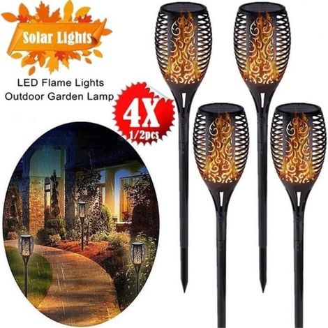 Stillcool® 4pcs Lampe de jardin solaire flamme étincelle étanches éclairage extérieure décoration patio pelouse-Ywey (1/5)