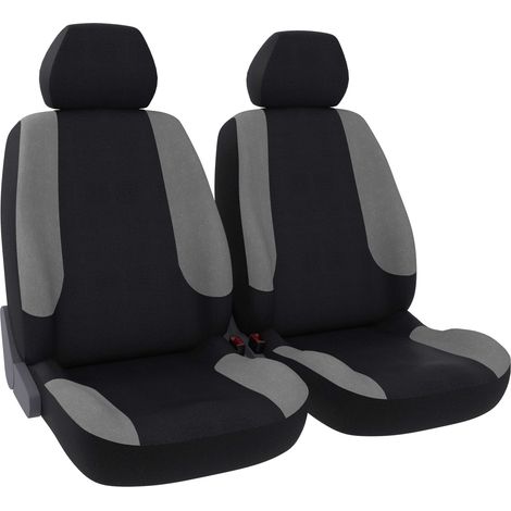 Jeu de 2 housses de sièges avant - Universelles - Voiture/Auto - Lavable - Tissu noir / gris clair