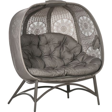 Fauteuil de jardin 2 places en Papasan avec panier pliant et coussin acier dans le sable 126 x 75 x 142 cm fauteuil lounge (1/5)