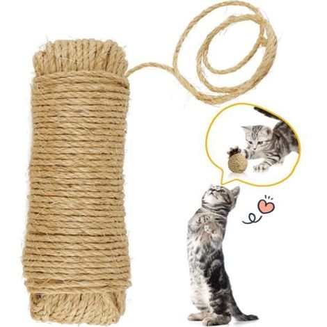 Corde Arbre à Chat 1.5mm, 100% Sisal Naturel pour La Décoration de Jardin, Accessoire à Griffes de Chat -200m (1/4)