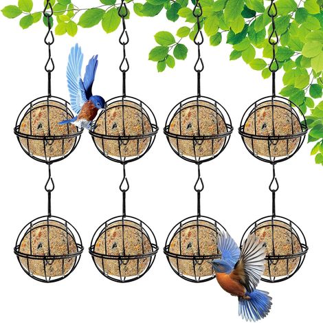 8Pcs Mangeoire Oiseaux Exterieur, Mangeoire à Oiseaux Suspendue à Boule, Bird Feeder avec Crochets en Forme de S, Métal Boule de Graisse Oiseau Mangeoire pour Jardins, Balcons, Cours, Jungles (Noire) (1/5)