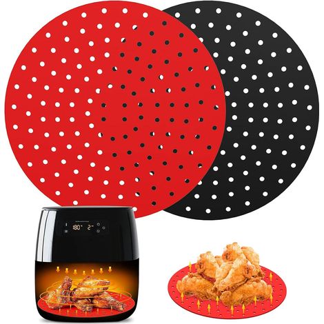 9 Pouces Tapis Pour Friteuse À Air Réutilisables, 2 Pièces Tapis En Silicone Carré Antidérapant, Tapis De Panier Antiadhésif, Noir + Rouge (1/5)