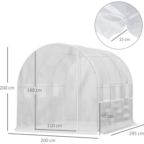 Serre tunnel acier galvanisé PE 3x2x2m, porte sectionnelle 6 fenêtres grillagées potagère (1/4)