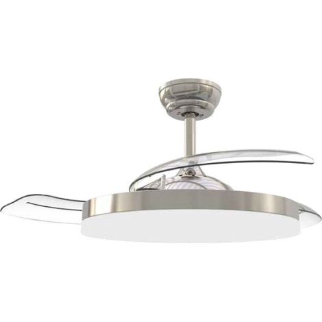 Ventilatore da soffitto Tungati con luce CCT regolabile e comando Ø107 3 pale retrattili DC Nickel