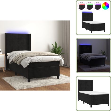Cama de terciopelo - vidaXL Cama box spring colchón y LED terciopelo negro 100x200 cm - Cama con cabecero ajustable