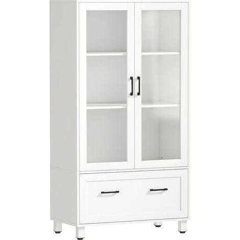Classeur vertical avec portes vitrées et tiroir, 75 x 40 x 141 cm, blanc (1/5)