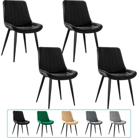 Esszimmerstühle 4er Set Samt mit Rückenlehne, schwarze Metallbeine (1/5)