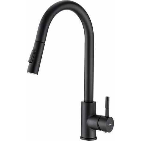 Kitchen Faucet with Pull-Out Spray Matte Black 360° Rotatable 2-Function Kitchen Sink Mixer Tap in Stainless Steel (1/4)