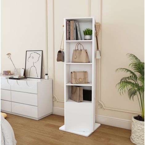 Armario joyero giratorio 360° con espejo de cuerpo entero, mueble 4 en 1, blanco DESVIAE (1/5)