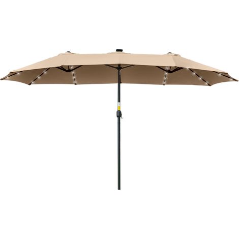 Ombrellone da Giardino Doppio 4.5m con 48 Luci LED e Manovella, Cachi