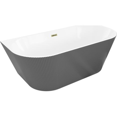 Mexen Oris baignoire autoportante adossée rainurée 170 x 80 cm, blanche/grise, trop-plein doré - 52871708062-50 (1/5)