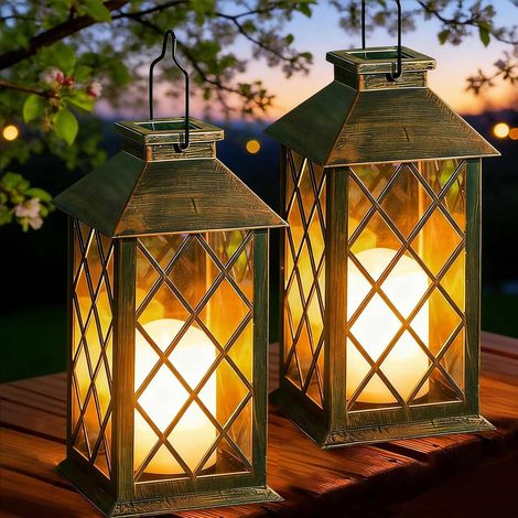 Solarlaterne – 2 Stück – Metall und ABS – Kerzeneffekt – Garten, Terrasse, Balkon – Bronze (1/5)