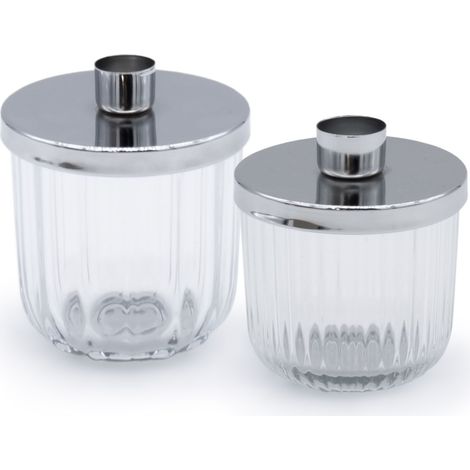 Metall Kerzenhalter mit Deko Glas - 2er Set - Kerzenständer in silber für Stabkerzen - Tafel Kerzen Ständer Halter silberfarben