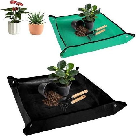 Tappetino da giardinaggio impermeabile, 100 x 100 cm + 66 x 66 cm, nero, in PE impermeabile, ideale per la coltivazione di piante grasse e la cura di piante da interno. (1/5)