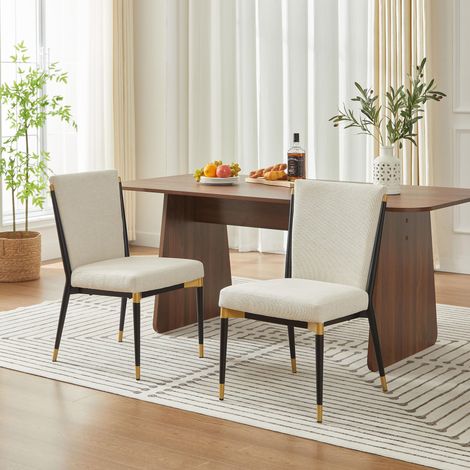 Lot de 2 chaises de salle à manger - pieds noirs et dorés, coussin en tissu - crème (1/5)