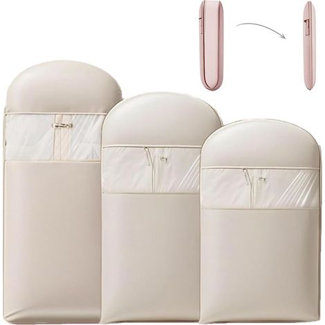 Juego de 3 fundas para trajes autocomprimibles con protección, transparentes y antipolvo, beige, 3 tamaños (1/5)