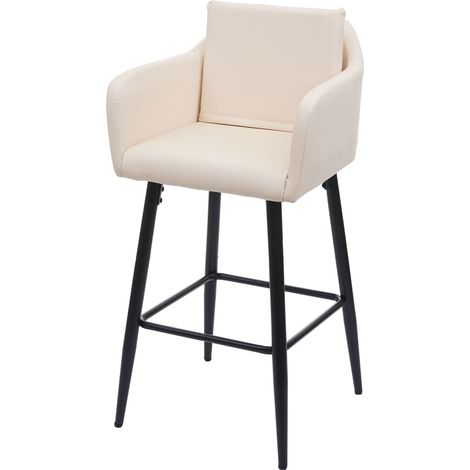 Tabouret de bar HWC-H93, tabouret de comptoir, repose-pieds métal - similicuir crème-beige