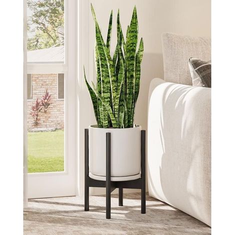 Porte-plante - BAMWORLD - Réglable télescopique - Largeur 20,3–30,5 cm - 100% bambou verni - Noir (1/5)