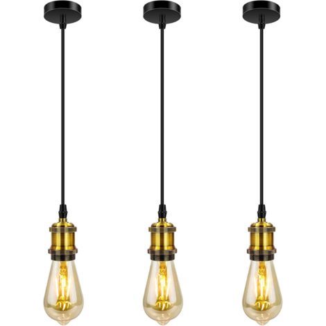 ZOLGINAH 3 pièces Industriel Suspension en métal,Vintage Lampe Suspendue Douille de lampe E27 avec Réglable câble Luminaire éclairage au plafond pour Îlot de cuisine,Bar, Café (bronze) (1/5)