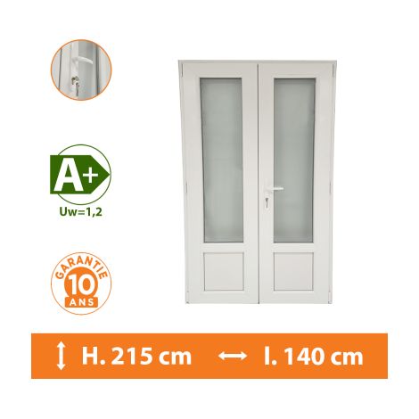 Direct Fenêtres – Porte-fenêtre PVC 2 vantaux blanc – Double vitrage 4/16/4 – Isolation thermique A+ – Tirant droit – Seuil aluminium extra plat PMR (1/5)