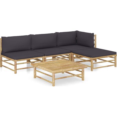5-tlg. Garten-Lounge-Set mit Dunkelgrauen Kissen Bambus