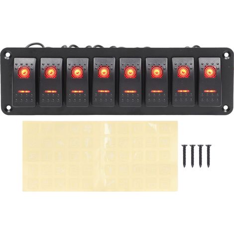 8-fach Wippschalterfeld, LED-Hintergrundbeleuchtung, wasserdicht, Überlastschutz, vorverdrahtet für Auto, Wohnmobil, Bus, Boot, rot (1/5)