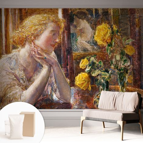 Newroom Tapete Dekorative Vliestapete mit Kleber Modern für Wohnzimmer Schlafzimmer  Frau mit Rosen 312x219 cm