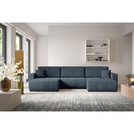Wohnlandschaft Sofa mit Schlaffunktion AUGUSTO in Stoff Wind Dunkelblau (1/5)