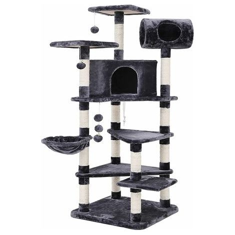 FEANDREA Albero per Gatto a Diversi Ripiani con Graffiatoio Tiragraffi Grande con Colonna in Sisal Naturale Grigio PCT17G (1/5)