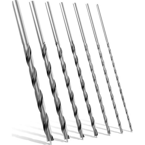 Juegos de brocas, 4, 5, 6, 7, 8, 10, 12 mm x 300 mm, acero de alto carbono, brocas helicoidales para carpintería, juegos de brocas largas para perforación de madera de precisión