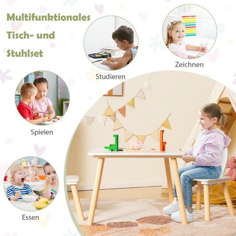 Kindertisch mit 2 stuhlen 3tlg kindersitzgruppe mit massivholzbeine hasenohren ruckenlehne
