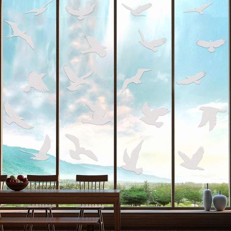 Lot de 6 stickers de fenêtre anti-collision oiseaux - Film décoratif translucide et dépoli pour portes vitrées, prévient les chocs d'oiseaux sur verre (1/5)