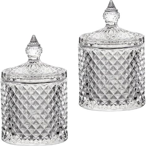 boîtes de Rangement en Verre Transparent pour Boules de Coton et Cotons-tiges, pour comptoir de Salle de Bain, avec Couvercle, Support pour Maquillage, sels de Bain, ML (1/5)