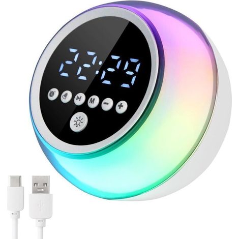 Sveglia Bluetooth - Sveglia da comodino con altoparlante Bluetooth, radio FM - Luce a colori variabili - per casa, ufficio, dormitorio