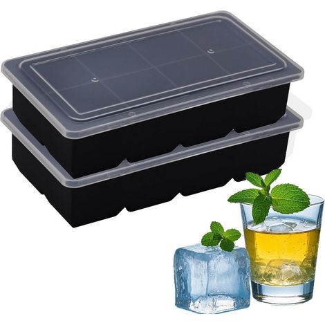 Große Eiswürfelformen Silikon mit Deckel, 2er-Pack, quadratisch, für Cocktails (1/5)