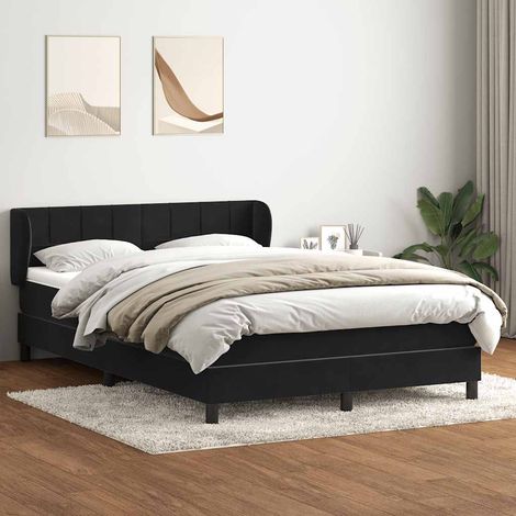 Cama box spring con colchón terciopelo negro 160x210 cm (1/5)