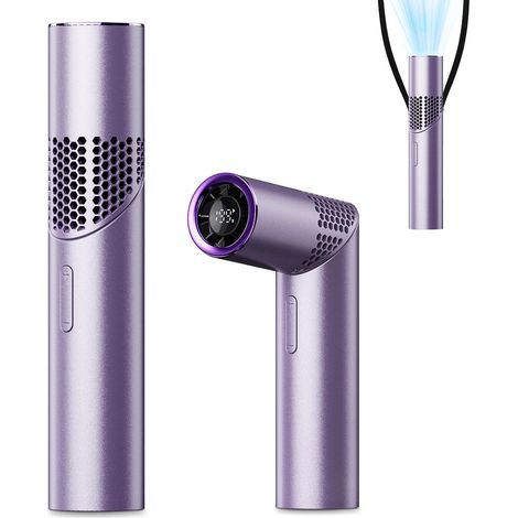 Ventilador turbo portátil de mano 3 en 1, recargable, 1-199 velocidades, pantalla digital, hasta 12 horas de funcionamiento, para exteriores, viajes y oficina (morado) (1/5)