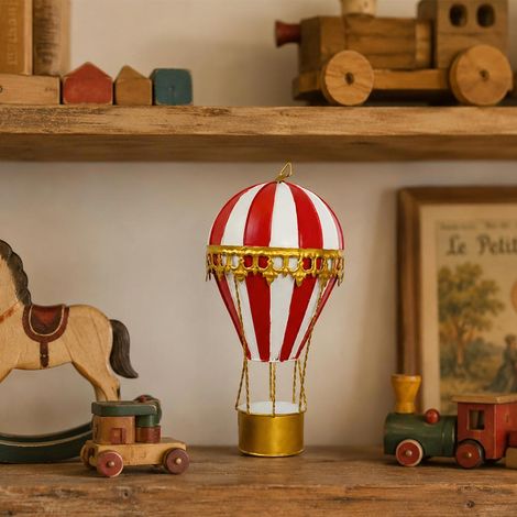 Globo aerostático decorativo h 20 cm de metal rojo y dorado para colgar o colocar de pie (1/5)
