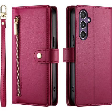 Funda tipo cartera con cremallera para Samsung Galaxy S25, color rojo. (1/5)