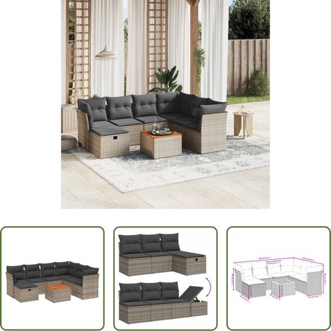 vidaXL Canapé extérieur -  Salon de jardin 8 pcs avec coussins gris résine tressée (1/5)