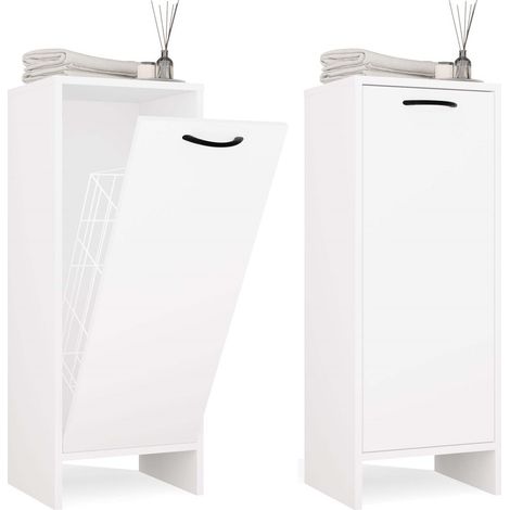 Topeshop – Armoire de salle de bain NINA avec panier à linge – Dimensions 35x90x30 cm – Panneau laminé 16 mm – Idéale pour petits espaces (1/5)