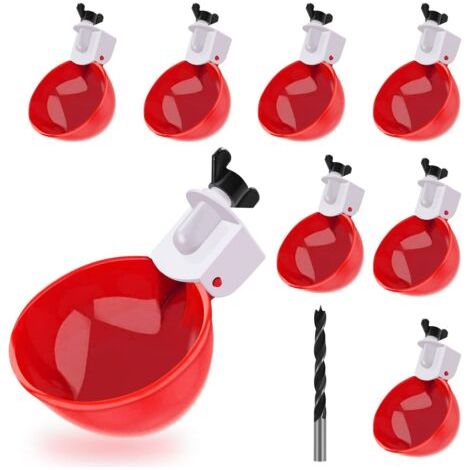 Ensemble de 8 grands abreuvoirs professionnels pour volailles, raccords en T pour canards, oies, dindes, lapins et autres oiseaux avec outil d'ouverture pour fixer les trous. (1/5)