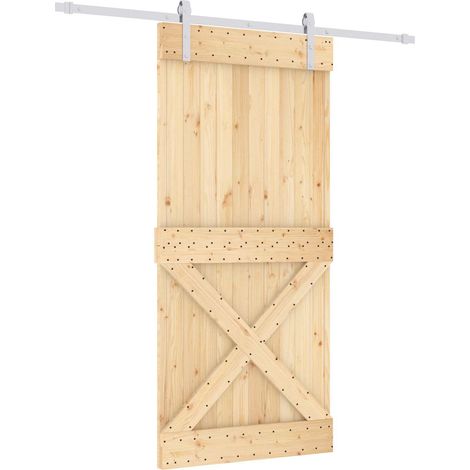Sliding Door Natural and White 95 x 210 cm Solid Pine Wood vidaXL (1/5)