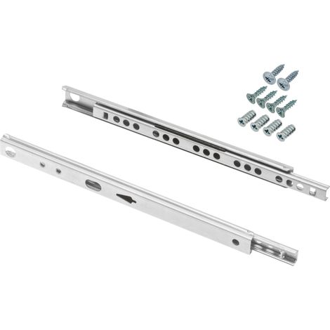 GTV Guide per cassetti H17, guide per cassetti, sistema a guide con viti per mobili, lunghezza: 406 mm, universali, utilizzabili per cassetti con frontali a inserimento e sovrapposizione (1/5)